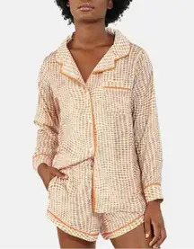 NWT Plush Apparel Revolve Silky Long Sleeve and Shorts Polka Dot Pajama Set Sz M