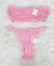 INTIMATELY FREE PEOPLE Pink Lace Bandeau Bra Bralette Bikini Panty Set Large New
