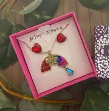 Betsy Johnson Rainbow Necklace Red Heart Earrings Set
