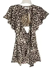 DO+BE NWT  Open Back Leopard Print Ruffle Wrap Romper Black and Tan Size S