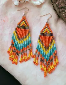 1 Pair Of Bohemian Native American‎ Style Fashion Glass Beaded Handmade Earrings