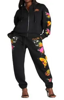 I.AM.GIA Aporia Women's Black Butterfly Print Jogger sweat Pants high waist XXS