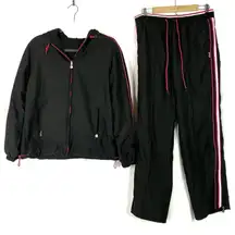 Everlast | Y2K Black Pink Tracksuit Jacket & Pants Poly-Cotton Blend Womens L