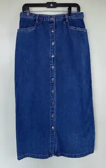 Vtg 90’s Denim Midi Skirt Size 10 Button Down Pockets Y2K Mid High Rise Jean​​​
