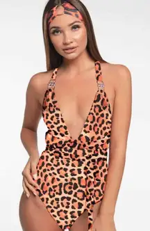 Boutique 1632 Clearance vintage style cheetah shoulder bling monokini