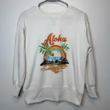 Lou & Grey Aloha Tropical Sunset Cream Sweatshirt Size XXSP Extra Extra Small P