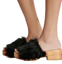 Free People  Sonnet Black Faux Fur Clog Shoes