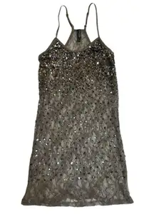 Vintage Y2K Charlotte Russe 100% Nylon Sparkly Gray Sequin Bling Racerback Cami