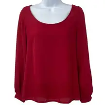 Tobi Long Sleeve Scoop Neck Zipper Back Blouse Balloon Sleeve Top