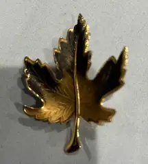 Large vintage enameled leaf brooch pin in rust color, maple leaf