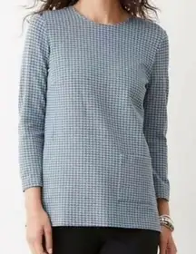 J Jill Women’s Shirt Ponte Tunic Blue Houndstooth 3/4 Sleeve Knit Small