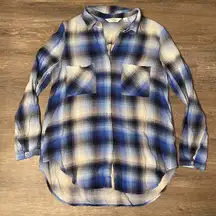 Great Northwest Indigo Blue Plaid Button Down Long Sleeve Shirt Size M