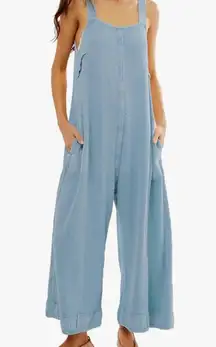 Ladyful Women's Wide Leg Overalls Loose Jumpsuit Waffle Backless Romper