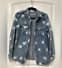Denim Shacket pearl snap with stars