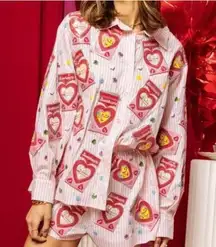 NWT Queen Of Sparkles Peach & White Sweetheart Box Cotton Button Down