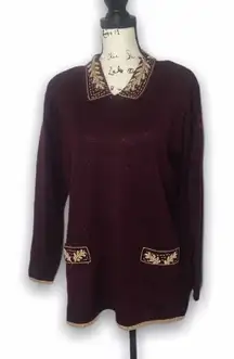 Jaclyn Smith SZ M maroon bead vintage sweater
