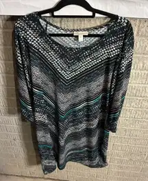 Dana Buchman Women XL Geometric Print Long Sleeve Sheath Dress