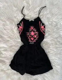 Embroidered Floral Shorts Romper 