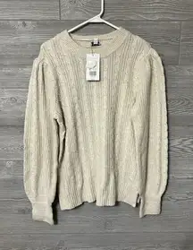 Ladies Crown & Ivy Oatmeal Heather Mock Neck,‎ Ls, Cable Sweater, XL NWT
