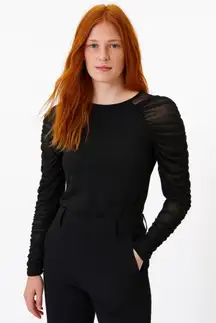 Women's Venus Black Long Sleeve Ruched Mesh Top XS