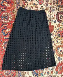 Tuckernuck Black Eyelet Midi Skirt M Cotton Lined Elastic Waist Nautical Preppy