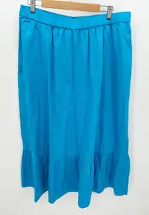 The Drop Ocean Blue Anupa Cotton Tiered Midi Skirt Pockets Womens XXL NWT