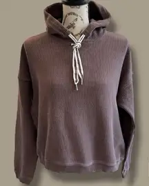 Aerie 100% Cotton Ribbed Knit Hoodie Brown Taupe S Cozy Fall Neutral