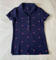 J. Crew Navy & Pink Embroidered Elephant Print Polo Shirt