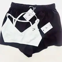 Gymshark Scallop Hem Shaped Shorts & Back Gains Sports Bra Set