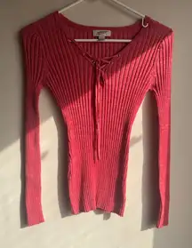 Y2K 2000s Arizona Jean Company Ribbed Lace-Up Top in Pink Size Small
