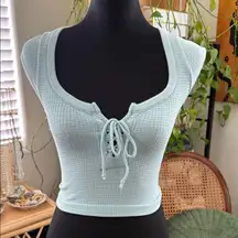 Out From Under Urban Outfitters Knockout Blue Seamless Lace Up Cropped T-Shirt