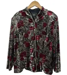 Vintage R&K Evening Women’s Size 20W Blazer Blouse Black Red Gold Button Down