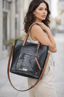 Carlos by Carlos Santana Black and Brown Croc-Embossed bag excellent condition .