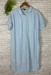 Well Worn Light Blue Button Down Dolman Sleeve Linen Shirt Dress