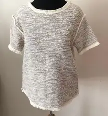 top shirt Textured Fringe Trim Knit shirt sleeve oversized medium