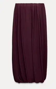 Zara NWT Burgundy elastic waistband balloon midi skirt, stretchy material