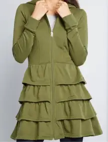 ModCloth Olive Green Ruffle Long Hoodie Sz 1X