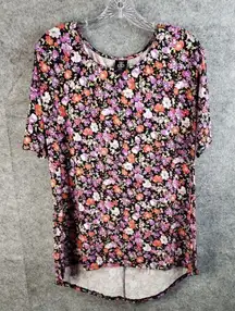 AGNES & DORA Hi Lo Tee Blouse Women' s Large Purple Orange Floral