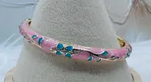 Pink & Green Flower Enamel Cloisonne Bracelet Bangle