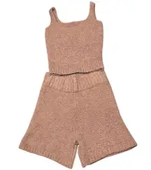 SKIMS 2 Piece Set Cozy Knit Tank Shorts Tan Brown Teddy Small / Medium S/M