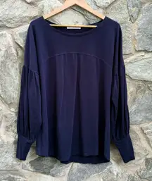 Peruvian Connection Poet Sleeve Pima Cotton Blue Top