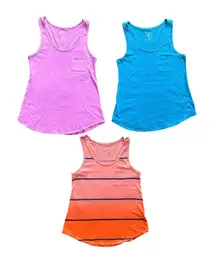 ⭐️Gap set of three blue, purple and striped pocket front cotton tank tops  xs