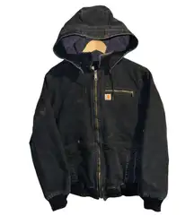 CARHARTT Black Weathered Wildwood Sherpa Lined Canvas w/ Hood Jacket Women's LG
