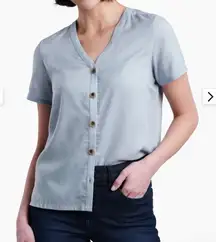 Kuhl Hadley Short Sleeve Button-Front Shirt in‎ Mist Gray Sz XL Boxy Airy Fit