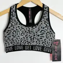 NWT‎ Betsey Johnson Padded Sport Bra Leopard Print Gray Black Size Medium