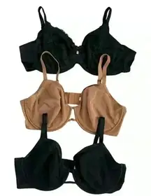 Auden‎ Women's Black, Beige Lightweight Underwired Bra Set of 3 Size 46DDD