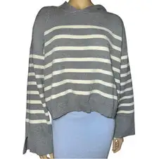 VICI women’s Striped Grey/White knitted pull over hoodie Sweater size XL