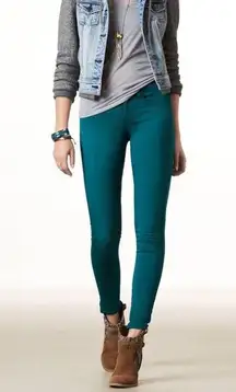 FREE PEOPLE Low Rise Skinny Jeans Y2K in Teal Turquoise Color Pop Size 26