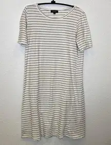 Roolee Women’s Black & White Striped Midi T-Shirt Dress Casual Sz M Cotton