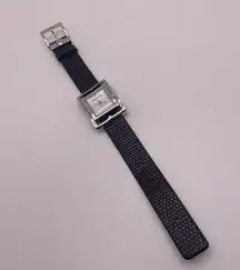 Working Women’s BCBG MAXAZRIA Black Leather Band Crystal Silver Tone Bezel Watch